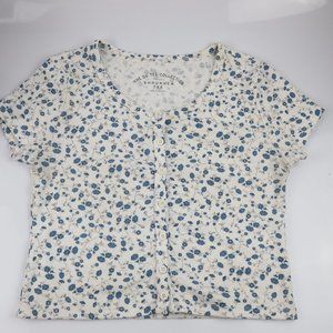 Aeropostale The OG TEE Collection Floral Crop Top Shirt Junior Large White Blue